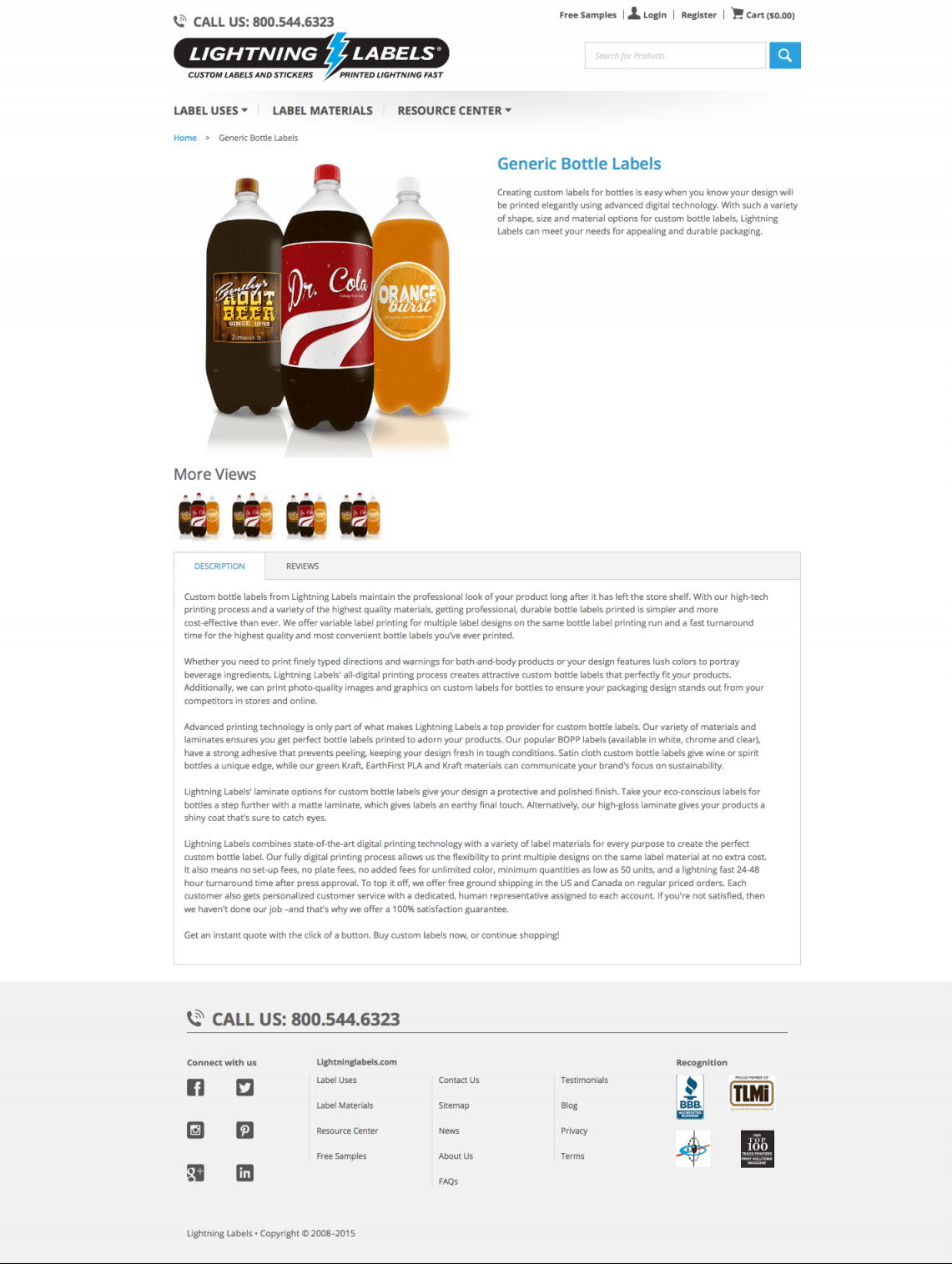 Lightning Labels’ Custom Bottle Labels Product Page