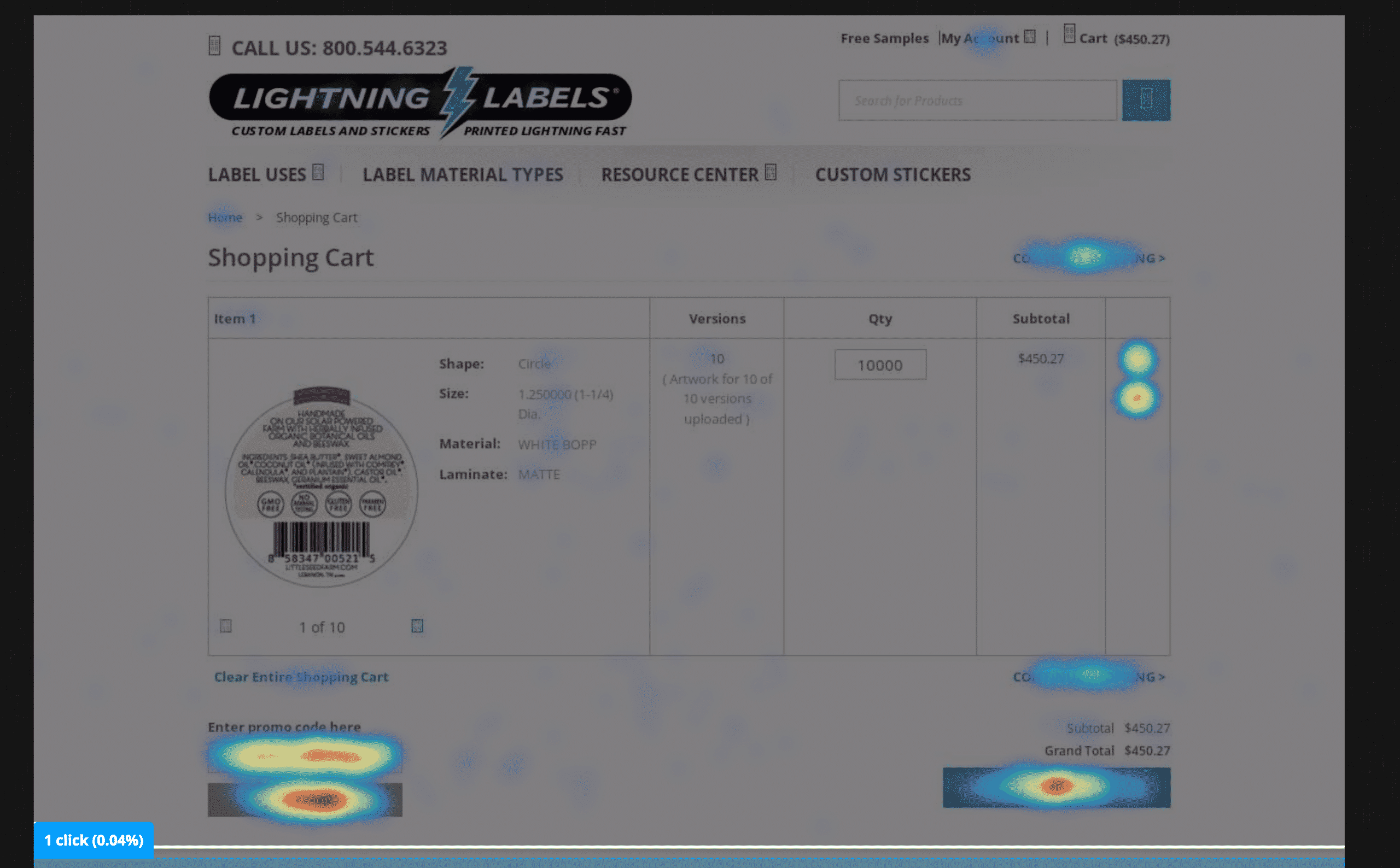 Lightning Labels’ eCommerce Hotjar Heatmap