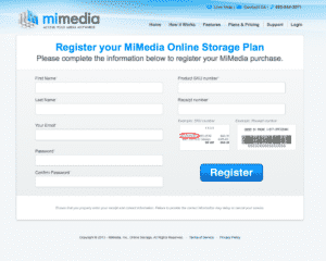 MiMedia's OfficeMax Retail Purchase Redemption page